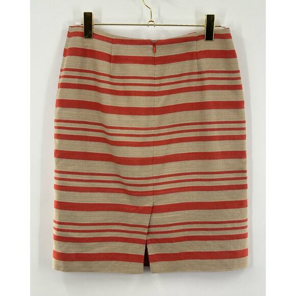 Talbots Linen Blend Pencil Skirt‎ Orange Tan Striped Size 6 - Picture 8 of 10